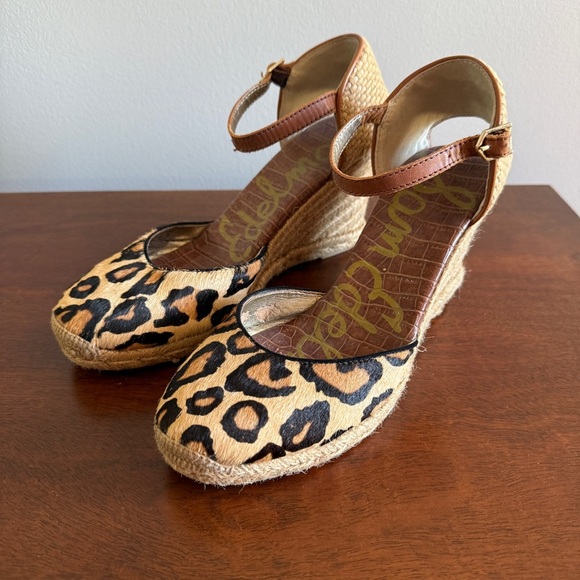 Sam Edelman Tan and Black Leopard Wedges - Picture 1 of 6